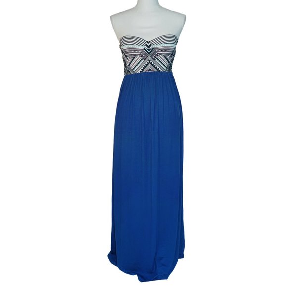 Mara Hoffman Strapless Bustier Maxi Dress w/ Geometric Embro… - Picture 2 of 8